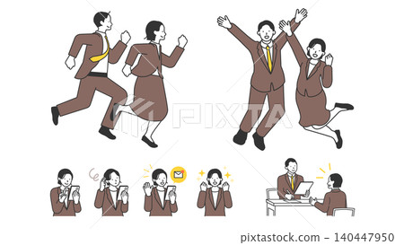 A set of illustrations depicting male and female recent graduates and new employees proactively pursuing job hunting or career changes, including interview/application scenes. A set of illustrations depicting male and female recent graduates and new employees proactively pursuing job hunting or career changes, including interview/application scenes. 140447950