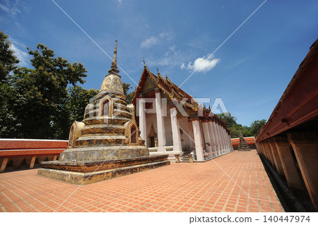 The ancient pagoda and chapel at Wat Khanon are important landmarks that preserve the art and culture of traditional Thai shadow puppetry. Thailand. The ancient pagoda and chapel at Wat Khanon are important landmarks that preserve the art and culture of traditional Thai shadow puppetry. Thailand. 140447974