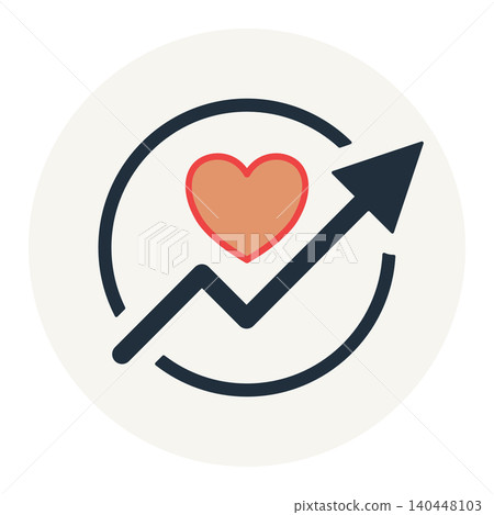 Upward arrow graph with heart line icon symbol of emotional growth positive trends health improvement and success. Upward arrow graph with heart line icon symbol of emotional growth positive trends health improvement and success. 140448103