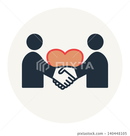Two people shaking hands with heart line icon symbol of trust partnership ethical business agreement and sympathy. Two people shaking hands with heart line icon symbol of trust partnership ethical business agreement and sympathy. 140448105