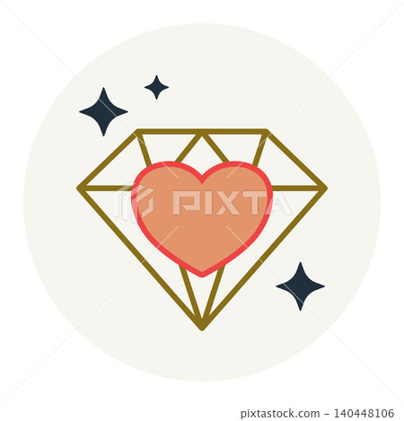 Shiny diamond with heart line icon symbol of core values self worth precious love and emotional health. Shiny diamond with heart line icon symbol of core values self worth precious love and emotional health. 140448106