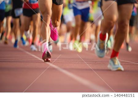 Athletics people running on the track field, large group of runners Athletics people running on the track field, large group of runners 140448151