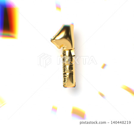 Number 1 Gold Balloon Text and Falling Soft Focus Confetti 140448219