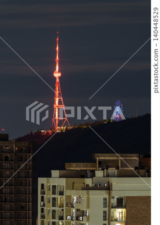 Tbilisi TV broadcasting communications tower located in Mtatsminda Park above Tbilisi, capital of Georgia Tbilisi TV broadcasting communications tower located in Mtatsminda Park above Tbilisi, capital of Georgia 140448529