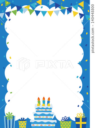 [Vector] Cool blue birthday party background template with cake and presents (vertical) 140448800