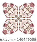 Vector tracery floral kaleidoscope arrangement. Decorative ornament of bouquets of poppies. Folk art wildflowers in pastel colors 140449069