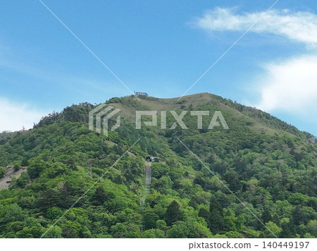 從空中俯瞰劍山登山起點、箕越山和登山纜車週邊地區。 從空中俯瞰劍山登山起點、箕越山和登山纜車週邊地區。 140449197
