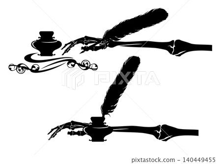 human skeleton hand with antique feather pen black and white vector border design human skeleton hand with antique feather pen black and white vector border design 140449455