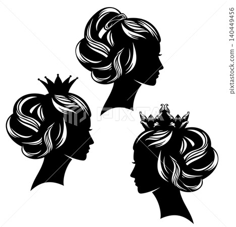 fairy tale queen or princess head with long medieval style hair black and white vector fairy tale queen or princess head with long medieval style hair black and white vector 140449456