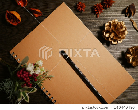 Antique notebook and pencil Antique notebook and pencil 140449486