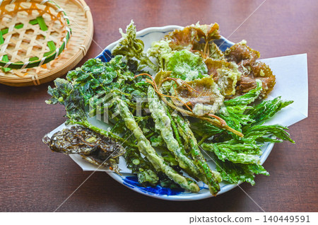 採摘的野生蔬菜製成的什錦天婦羅 140449591