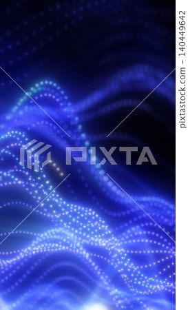Abstract blue particle wave with glowing dotted curves, digital depth, and futuristic data visualization background. Abstract blue particle wave with glowing dotted curves, digital depth, and futuristic data visualization background. 140449642