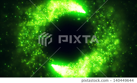 Neon green particle glow creating a swirling circular frame with glittering bokeh on dark background and empty center copy space Neon green particle glow creating a swirling circular frame with glittering bokeh on dark background and empty center copy space 140449644