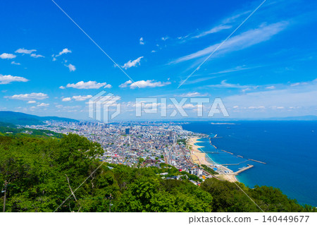 View of Kobe city and the Seto Inland Sea from Sumaura Mountain Park in Kobe City, Hyogo Prefecture View of Kobe city and the Seto Inland Sea from Sumaura Mountain Park in Kobe City, Hyogo Prefecture 140449677