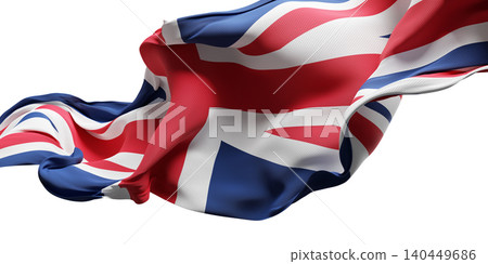 United Kingdom flag and detailed fabric texture flowing isolated on white background 3D render United Kingdom flag and detailed fabric texture flowing isolated on white background 3D render 140449686
