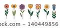 Folk Art Flowers Elements Collection. Set of Colorful Floral Elements in Flat Color Style. Spring and Summer Wild Flowers, Plants, Leaves for Botanical Design. Stock Vector 140449856
