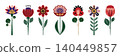 Folk Art Flowers Elements Collection. Set of Colorful Floral Elements in Flat Color Style. Spring and Summer Wild Flowers, Plants, Leaves for Botanical Design. Stock Vector 140449857