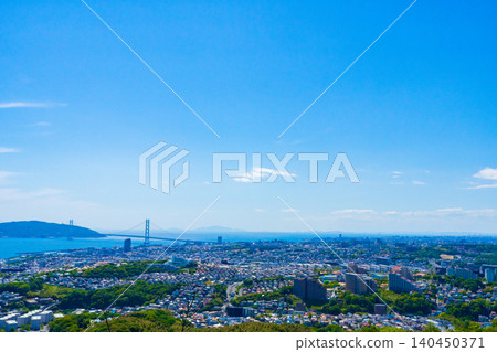 A view of the Seishin area and the cityscape of Akashi from Sumaura Mountain Park in Kobe City, Hyogo Prefecture. A view of the Seishin area and the cityscape of Akashi from Sumaura Mountain Park in Kobe City, Hyogo Prefecture. 140450371