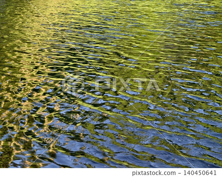 Sunlit ripples on a green-reflecting water surface Sunlit ripples on a green-reflecting water surface 140450641