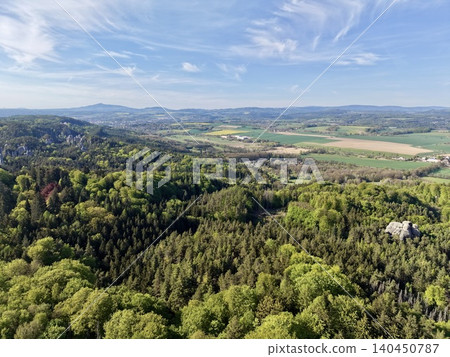 Countryside Nature View. Landscaped Scene With Fields. Rural Landscape Featuring Forests And Farms Countryside Nature View. Landscaped Scene With Fields. Rural Landscape Featuring Forests And Farms 140450787