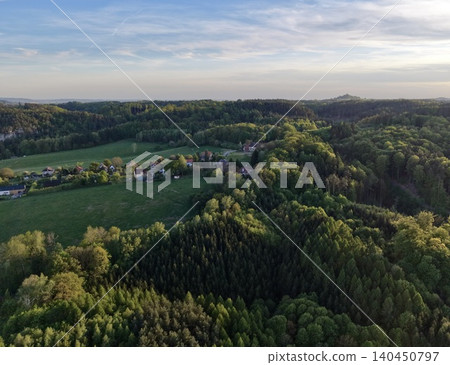 An Aerial Perspective Capturing Rural Outskirts Blending Into Dense Woodlands And Expansive Grasslands An Aerial Perspective Capturing Rural Outskirts Blending Into Dense Woodlands And Expansive Grasslands 140450797
