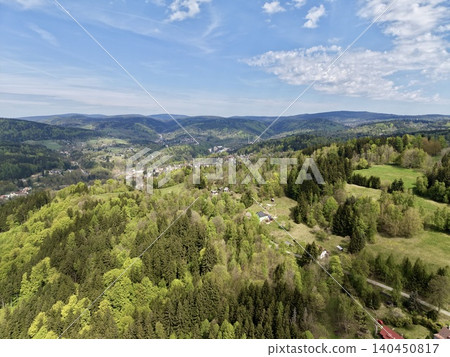 Scenic Mountain View. Expansive Scenery Showcasing Layered Ridges And Open Fields During Daylight Scenic Mountain View. Expansive Scenery Showcasing Layered Ridges And Open Fields During Daylight 140450817