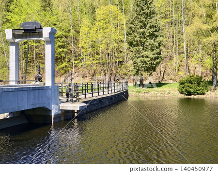 Stone Archway With Peaceful Surroundings. Heritage Park Features Charming Pier With Classical Structures Stone Archway With Peaceful Surroundings. Heritage Park Features Charming Pier With Classical Structures 140450977
