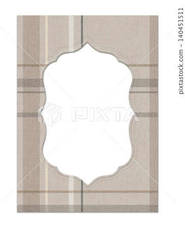 Plaid paper photo frame with decorative scalloped border, beige tartan textile pattern, rustic scrapbook frame template Plaid paper photo frame with decorative scalloped border, beige tartan textile pattern, rustic scrapbook frame template 140451511
