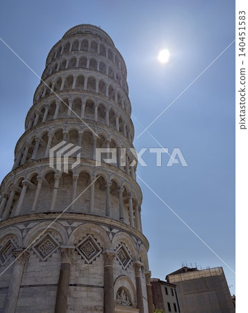 Leaning Tower of Pisa and airplane in cloudy weather - Italy - Pisa Leaning Tower of Pisa and airplane in cloudy weather - Italy - Pisa 140451583