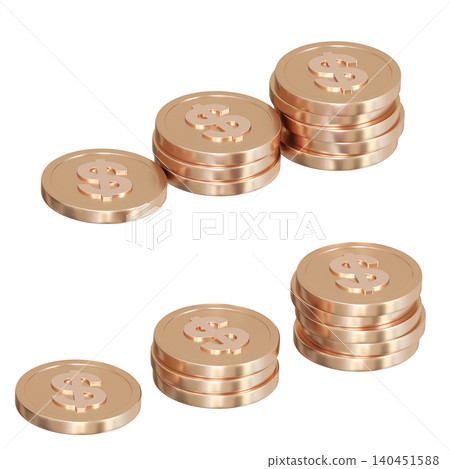 Stacked Gold Dollar Coins Growth Graph Concept, 3D Finance and Money Accumulation 140451588