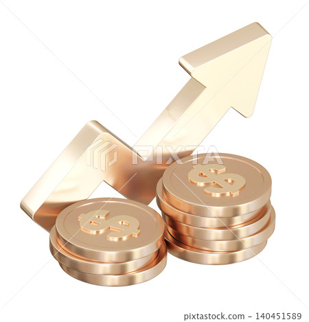 3D Gold Dollar Coins with Upward Arrow, Financial Growth and Success Concept 3D Gold Dollar Coins with Upward Arrow, Financial Growth and Success Concept 140451589