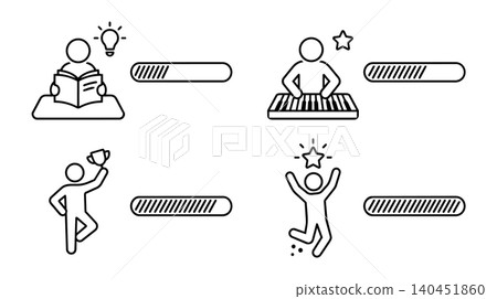 Personal growth and skill learning progress bar concept, stick figure achievement and self improvement vector illustration set Personal growth and skill learning progress bar concept, stick figure achievement and self improvement vector illustration set 140451860