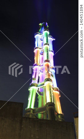 The chimney of the Nakoso Power Plant of the Joban Joint Thermal Power Company is illuminated in various colors as part of the "Nakoso Yume Light" illumination event. The chimney of the Nakoso Power Plant of the Joban Joint Thermal Power Company is illuminated in various colors as part of the "Nakoso Yume Light" illumination event. 140451894