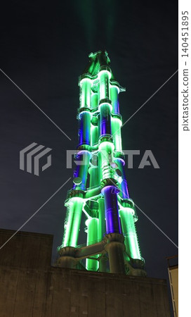 The chimney of the Nakoso Power Plant of the Joban Joint Thermal Power Company is illuminated in green as part of the "Nakoso Yume Light" illumination event. The chimney of the Nakoso Power Plant of the Joban Joint Thermal Power Company is illuminated in green as part of the "Nakoso Yume Light" illumination event. 140451895