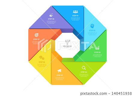 8 Step Circular Process 3D Infographic Template Background with Geometric Workflow Framework Diagram 8 Step Circular Process 3D Infographic Template Background with Geometric Workflow Framework Diagram 140451938