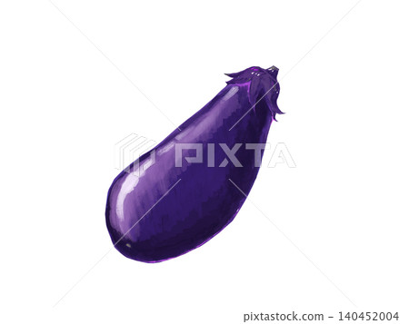 An oil painting-style illustration of a purple eggplant. 140452004