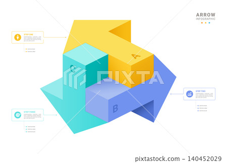 3 Step Interlocking Arrow Infographic Template Background with 3D Business Process Flow 3 Step Interlocking Arrow Infographic Template Background with 3D Business Process Flow 140452029