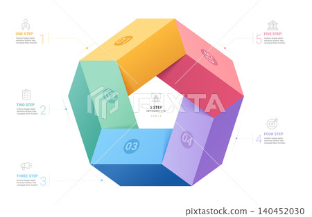 5 Step Circular Process Infographic Diagram Template Background with 3D Geometric Loop Diagram for Business Workflow 5 Step Circular Process Infographic Diagram Template Background with 3D Geometric Loop Diagram for Business Workflow 140452030
