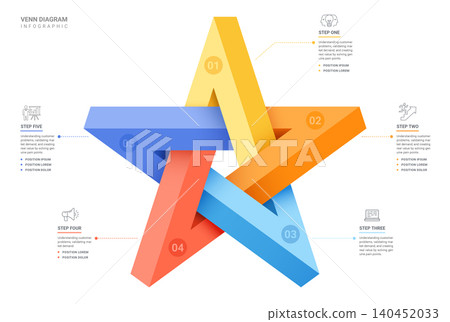 3D Impossible Star Process Infographic Diagram Template Background with 5 Business Workflow Steps 140452033