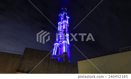 The chimney of the Nakoso Power Plant of the Joban Joint Thermal Power Company is illuminated in blue as part of the "Nakoso Yume Light" illumination event. The chimney of the Nakoso Power Plant of the Joban Joint Thermal Power Company is illuminated in blue as part of the "Nakoso Yume Light" illumination event. 140452165