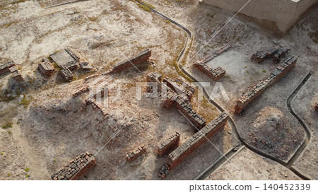 Harappa archaeological ruins viewed by drone highlighting Indus valley history and heritage Punjab Pakistan Harappa archaeological ruins viewed by drone highlighting Indus valley history and heritage Punjab Pakistan 140452339