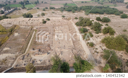 Harappa grain storage area from above in ancient city ruins Pakistan Harappa grain storage area from above in ancient city ruins Pakistan 140452342