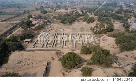 Harappa mound f granary area archaeological ruins showing ancient grain storage and barter trade system Harappa mound f granary area archaeological ruins showing ancient grain storage and barter trade system 140452346