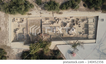 High angle aerial view of harappa mound f ruins with ancient workshop and shop structures pakistan High angle aerial view of harappa mound f ruins with ancient workshop and shop structures pakistan 140452356