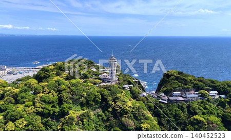 Drone aerial footage of the magnificent Sagami Bay and Enoshima Sea Candle Drone aerial footage of the magnificent Sagami Bay and Enoshima Sea Candle 140452523