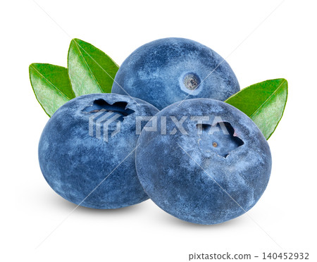Isolated blueberries with leaves. Organic fresh blueberry with green leaf isolated with clipping path Isolated blueberries with leaves. Organic fresh blueberry with green leaf isolated with clipping path 140452932