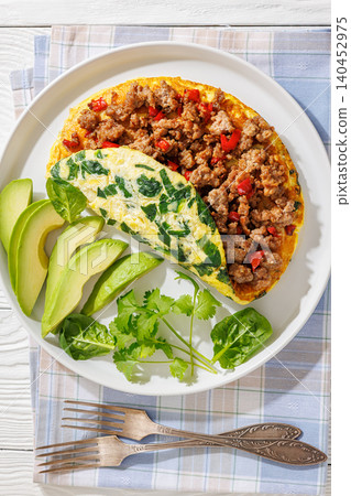 Folded Omelet Stuffed With Ground Beef And Pepper Folded Omelet Stuffed With Ground Beef And Pepper 140452975
