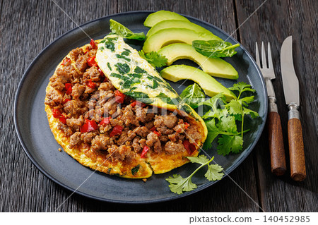 Folded Omelet Stuffed With Ground Beef And Pepper Folded Omelet Stuffed With Ground Beef And Pepper 140452985