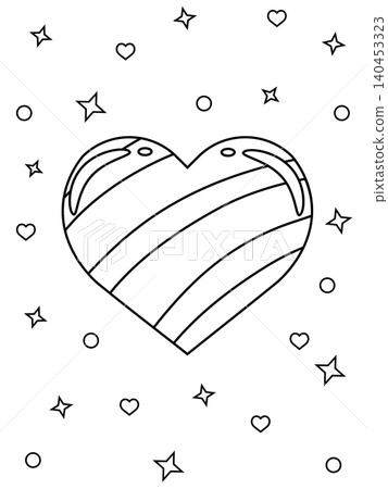 Cute Heart Candy Coloring Page with Decorative Stars and Hearts Vector Illustration Cute Heart Candy Coloring Page with Decorative Stars and Hearts Vector Illustration 140453323