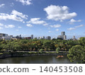 The moat of Osaka Castle Park and the cityscape spreading out against the blue sky. 140453508